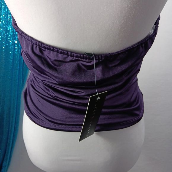 NWT Thirty Thirty Size S Cowl Neck Gold Chain Accent Tube Top Purple Stretch - Picture 8 of 12